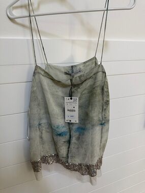Delicate Sequin Trim Olive Green Slip Skirt
